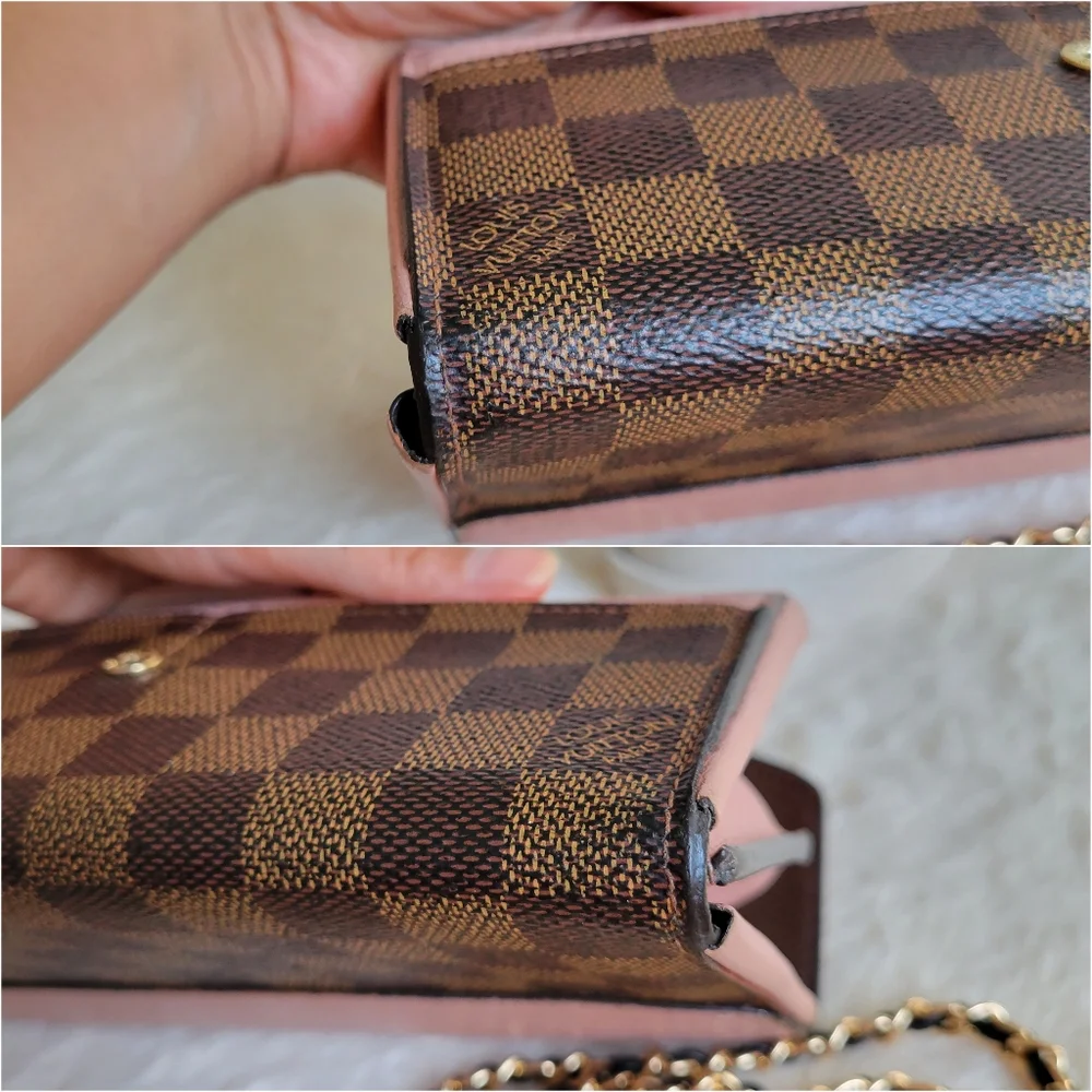 Louis Vuitton Damier Ebene NORMANDY Wallet PINK Crossbody Shoulder Bag